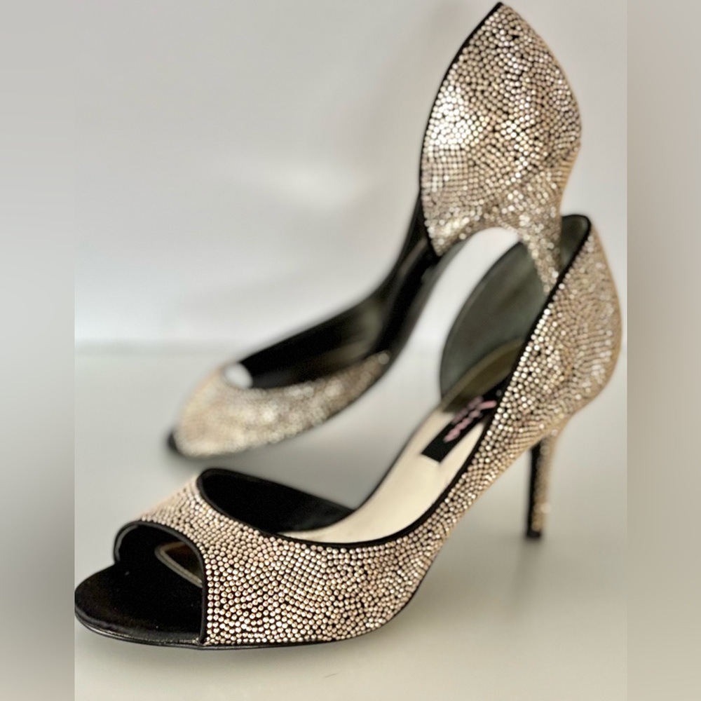 Crystal Open-Toe D'Orsay Stiletto Heels in Champagne